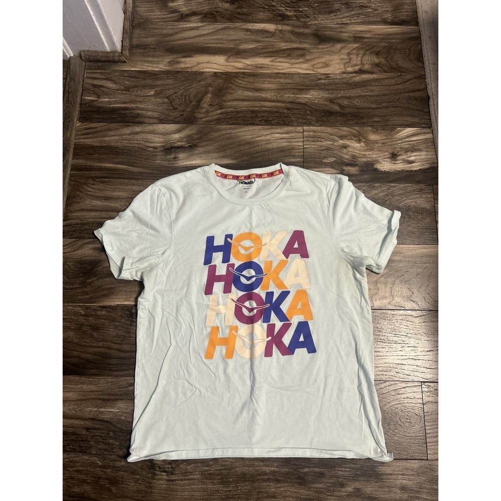 Hoka One One Athletic Running Gym Blue Short Sleeve T-Shirt Women's Size L 626